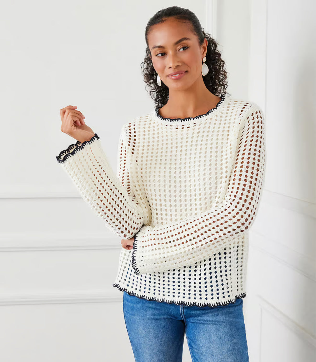 KAREN KANE ボタンアップブレザーセーター Beige Layered Turtleneck Sweater | Karen Kane
